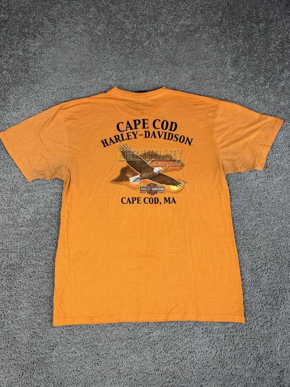Harley-Davidson Shirt Mens XL Orange Cape Cod Eagle Motorcycle Graphic Crew Neck